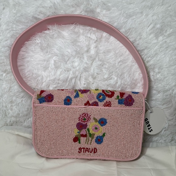 STAUD Pink Floral Embroidered Shoulder Bag 🎀 - Picture 1 of 9